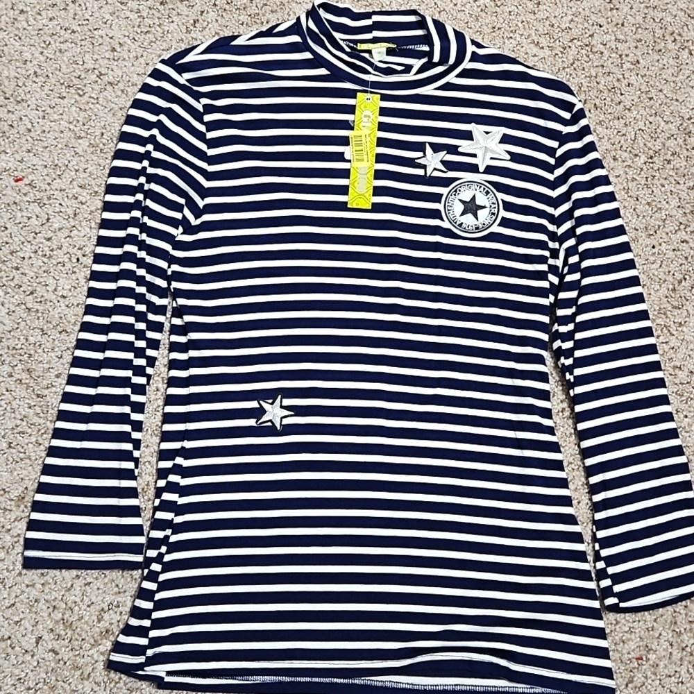Gianni Bini Girls Top, Blue & White Stripes NWT (Size M)